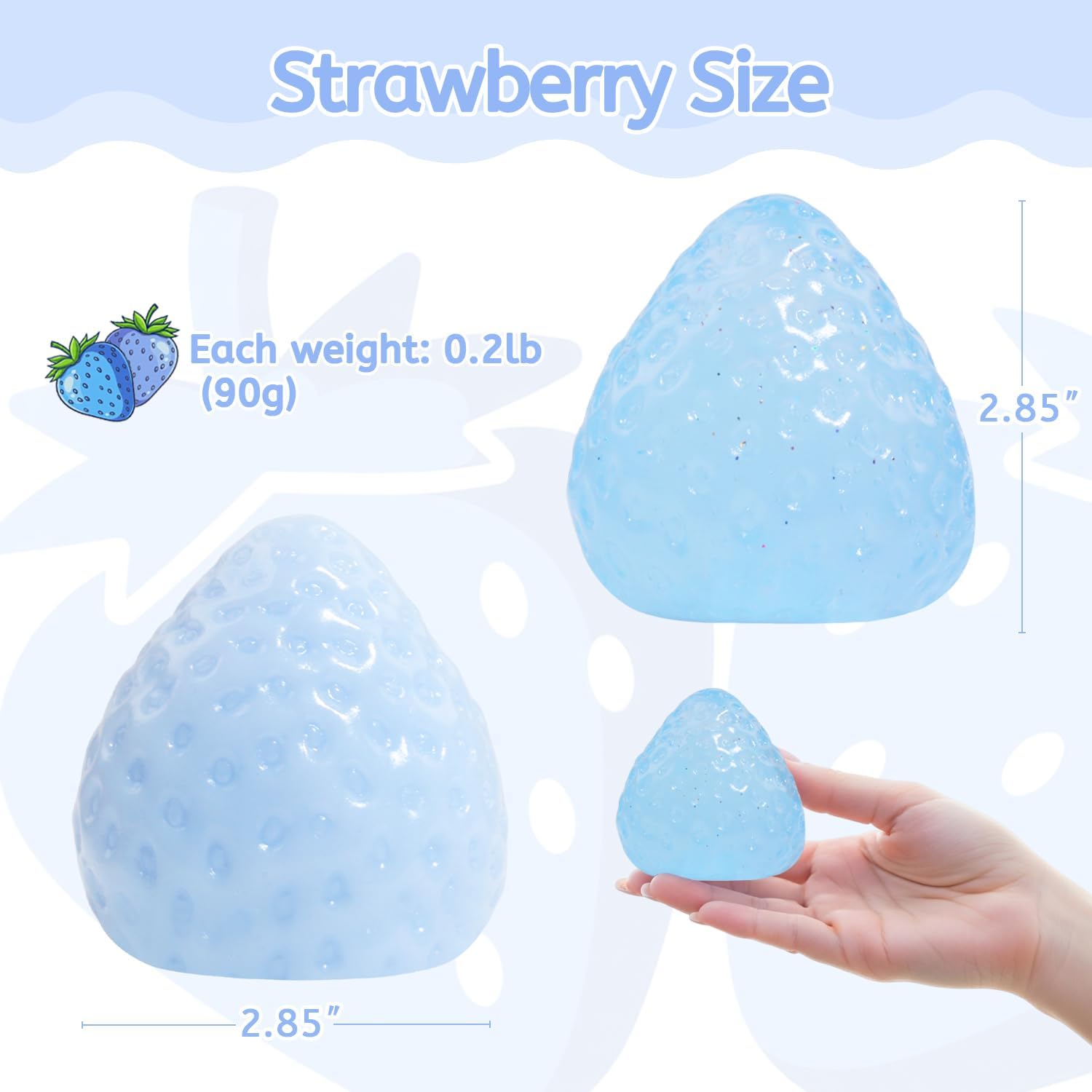 2-Pack Taba Squishy Strawberry Sensory Fidget Toys Adults, Anxiety Stress Relief Squeeze Toy, Soft Cute Kawaii Squishy’s for Desk, School (Blue)