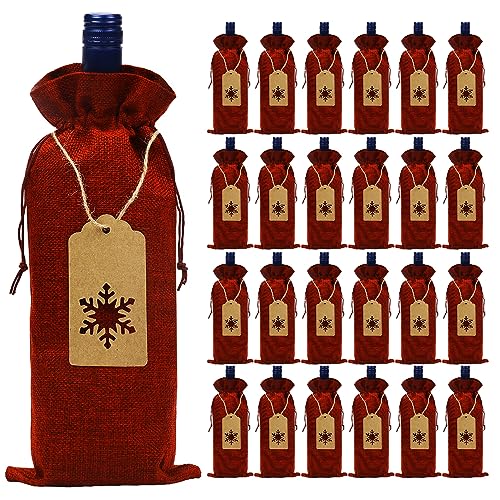 Catálogo de Etiquetas para el vino los 5 mejores. 31 24 Piezas Bolsas de Regalo de Vino, Arpillera Reutilizable para Botellas, Navidad, Con Etiquetas y Cuerdas, Cordón