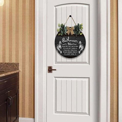 Miniatura 7 de Letrero colgante con reglas de baño, letrero de decoración de madera, letrero rústico de reglas de la puerta del baño, letreros divertidos para el