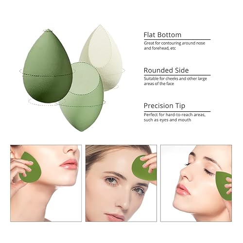Miniatura 3 de Juego de esponjas de maquillaje  Esponjas de belleza mezcladoras con 1 soporte y estuche para huevos, impecable para crema, polvo y líquido (verde,