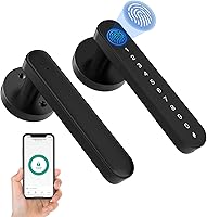 Vista 1 de eLinkSmart Cerradura de puerta de huellas dactilares, cerradura de puerta de entrada sin llave con mango de teclado, perilla inteligente biométrica