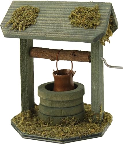 FADEDA Fontaine de cour avec toit - Hauteur : 11 cm - Peinte à la main - Figurines de crèche détaillées - Décoration de table de Noël - Accessoires de crèche