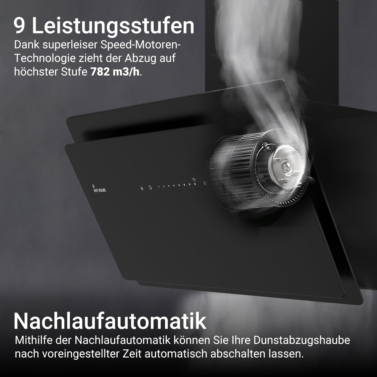 KKT KOLBE Dunstabzugshaube 60 cm 782 cbm/h Umluft Abluft Kopffrei Wandhaube Schräghaube Schwarz Glas SensorTouch LED-Beleuchtung