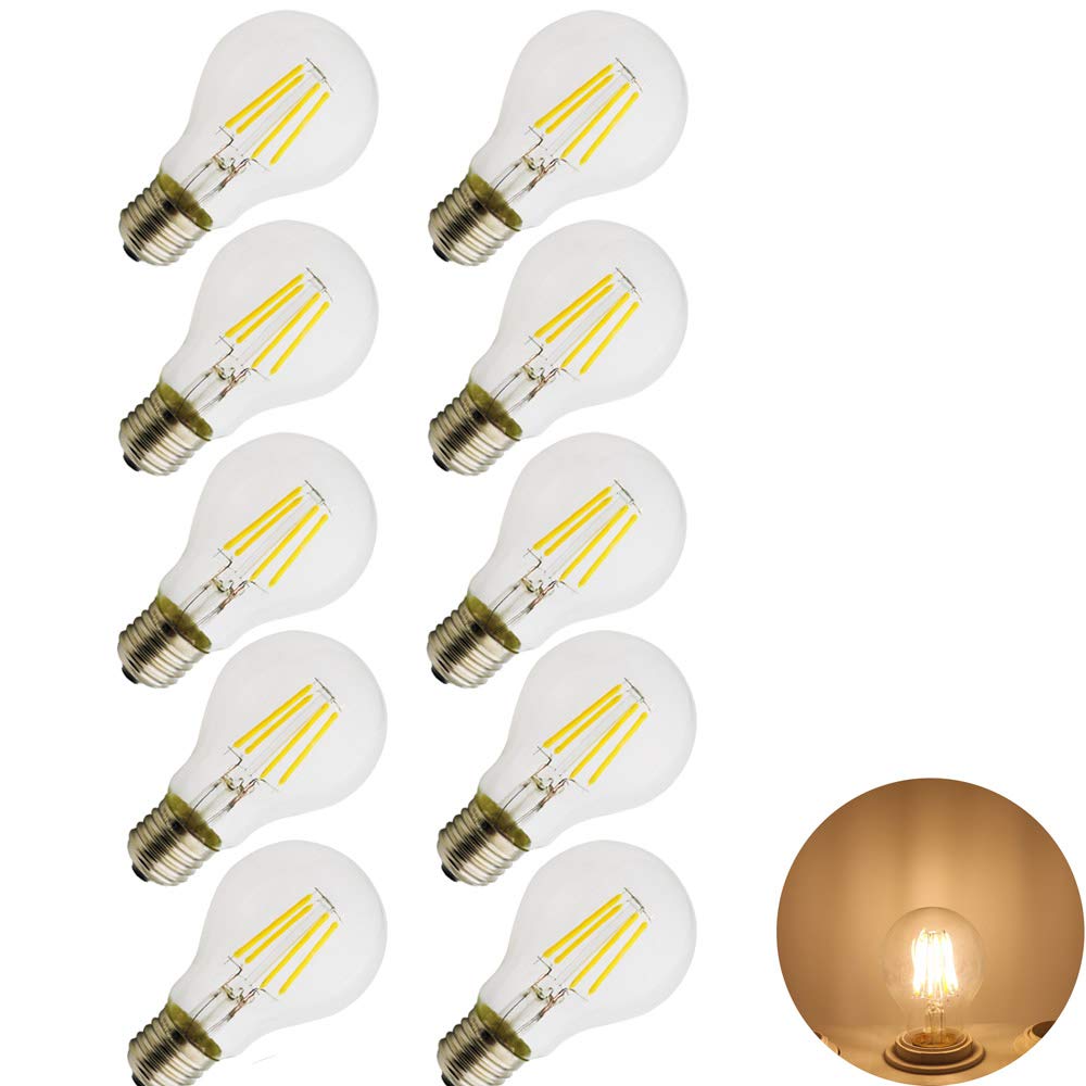 CHAOZANVintage LED Filament Bulb 4W,Equivalent, Classic Edison A19/A60 LED Light Bulbs, 2700K Warm White, 360 Lumens, NO Dimmable, Pack of 10,Antique Light Bulbs Decorative Clear Glass for Home
