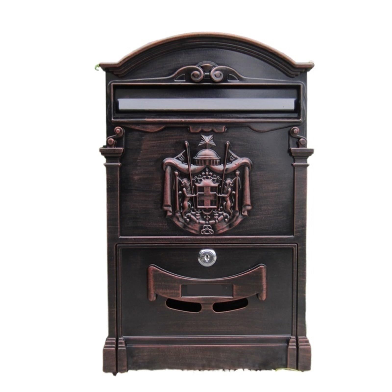 Wall Mounted Mailbox, Vintage Metal Wall Mount Mailbox Multicolor Large Capacity Lockable(Red Antique Copper)