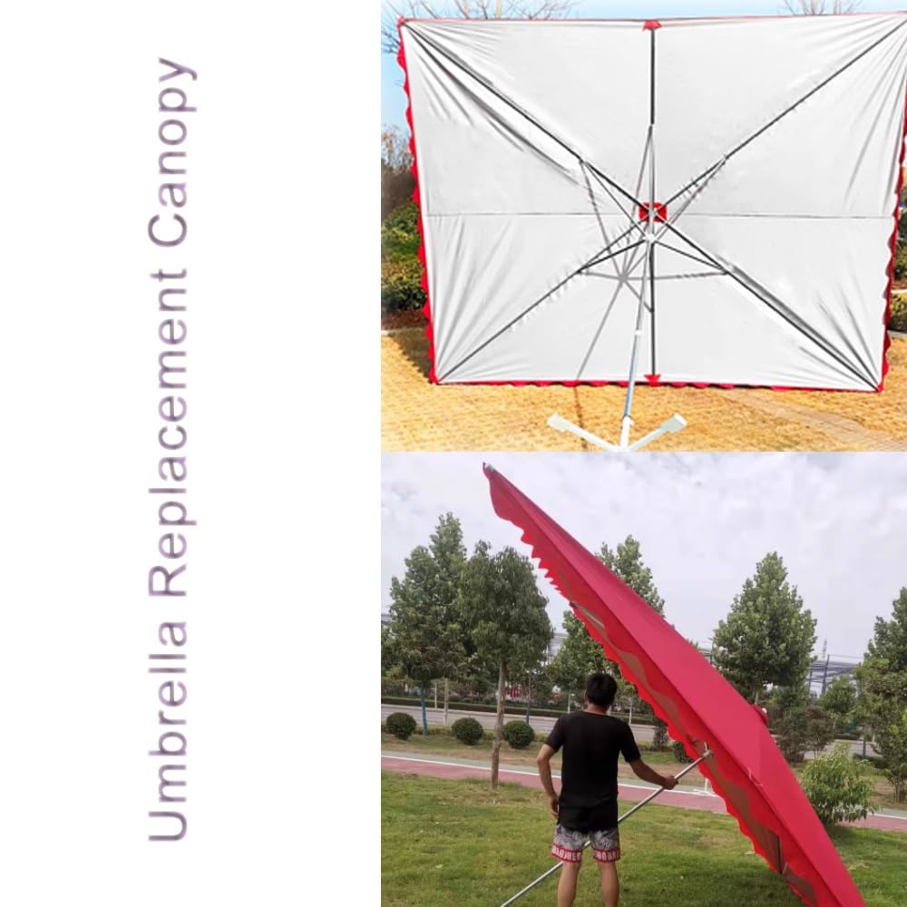 Telo di Ricambio per ombrellone Rettangolare 10x6,5 Piedi, 6 Stecche, Telo di Ricambio per ombrellone da Mercato, Protezione UV (Rosso, 250x200 cm/8'x6,5')