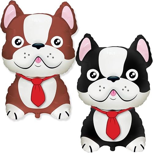 Globos de fiesta de perro francés, juego de 2 globos temáticos de bulldog francés o Boston Terrier para un tema de cachorro, ramo de cumpleaños,