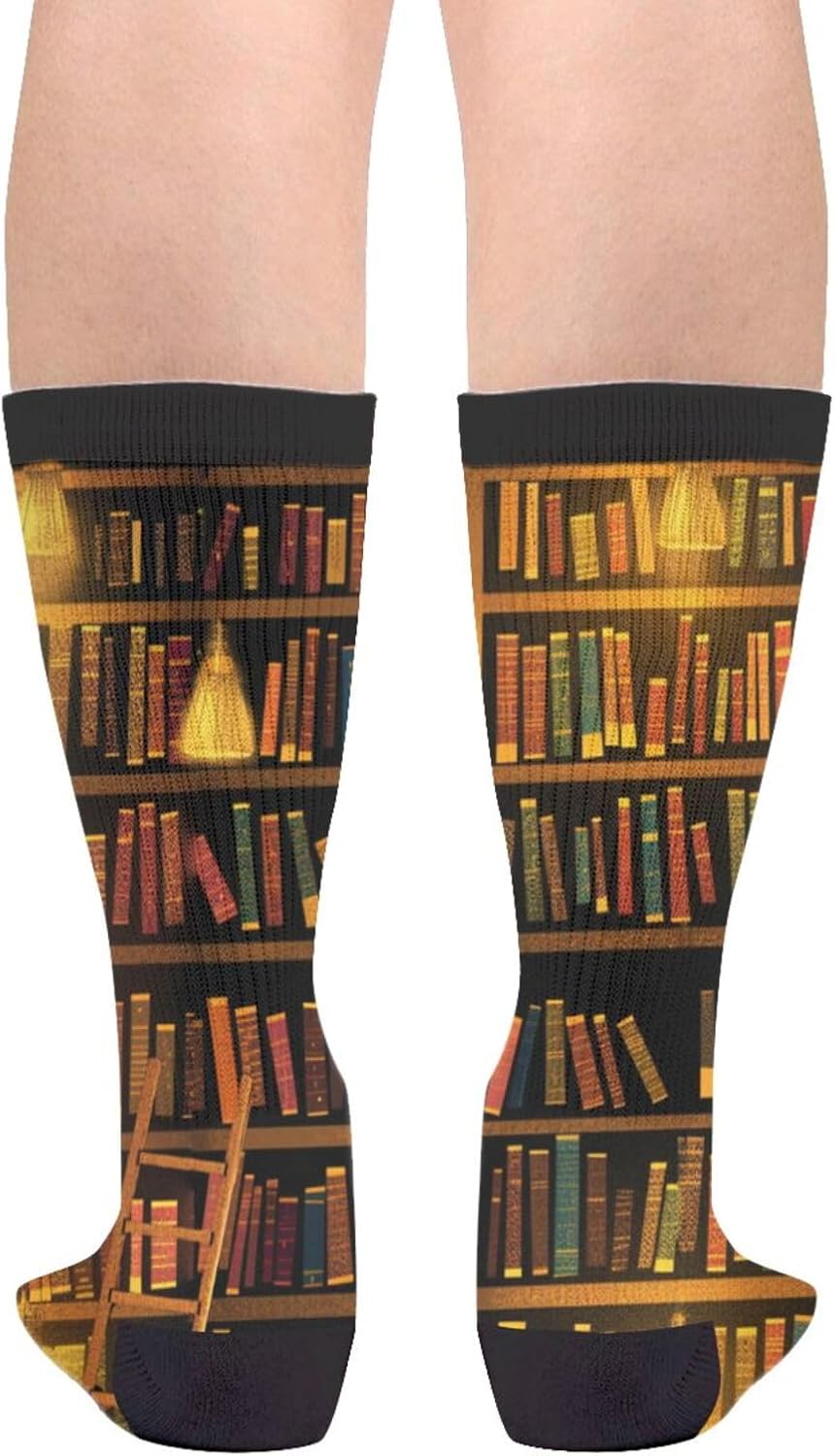 Vintage Bookshelf Book Socks Men's Women's Crew Socks Funny Crazy Novelty Socks Gift - Image 2
