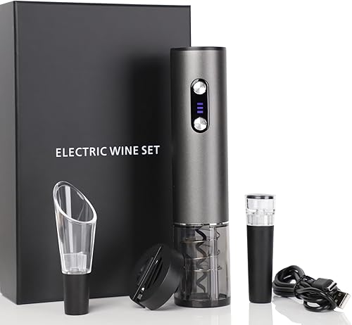 Miniatura 3 de Abridor de vino eléctrico para regalos de vino, kit de abridor de botellas con cortador de lámina, vertedor aireador de vino, tapón de vacío USB C