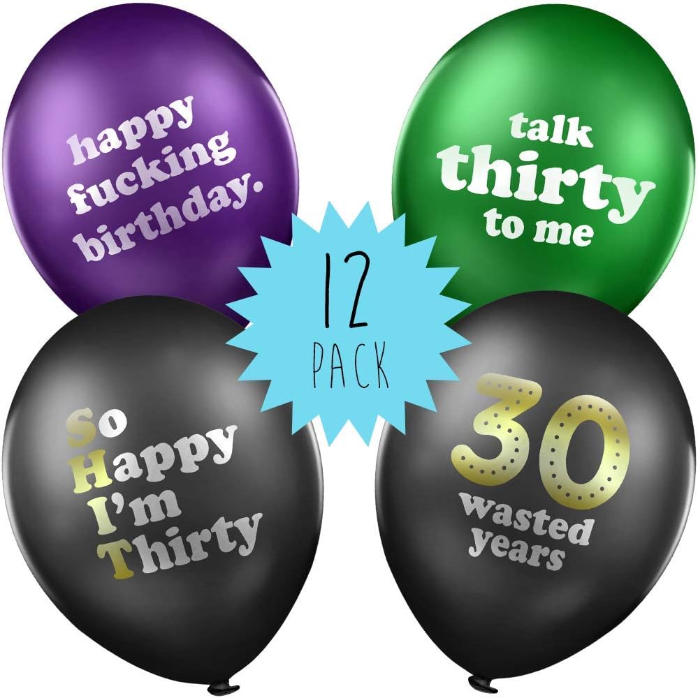 30th Birthday Balloons - Pack of 12 funny rude birthday balloons gift idea for 30th birthday party decorations