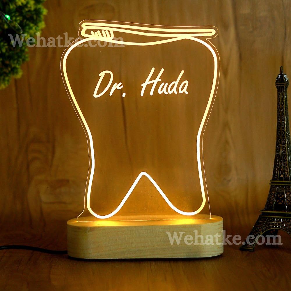 WEHATKE Customized Dentist Doctor with Teeth and Brush with Name Engraved | Best Gift for Teeth Doctor with Teeh engraveing lamp (Single Color) ( 1