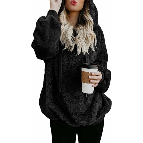 Dokotoo Womens 2023 Fashion Fuzzy Warm Casual Loose Hooded Sweatshirt Hoodies with Pockets Outerwear S-XXL
