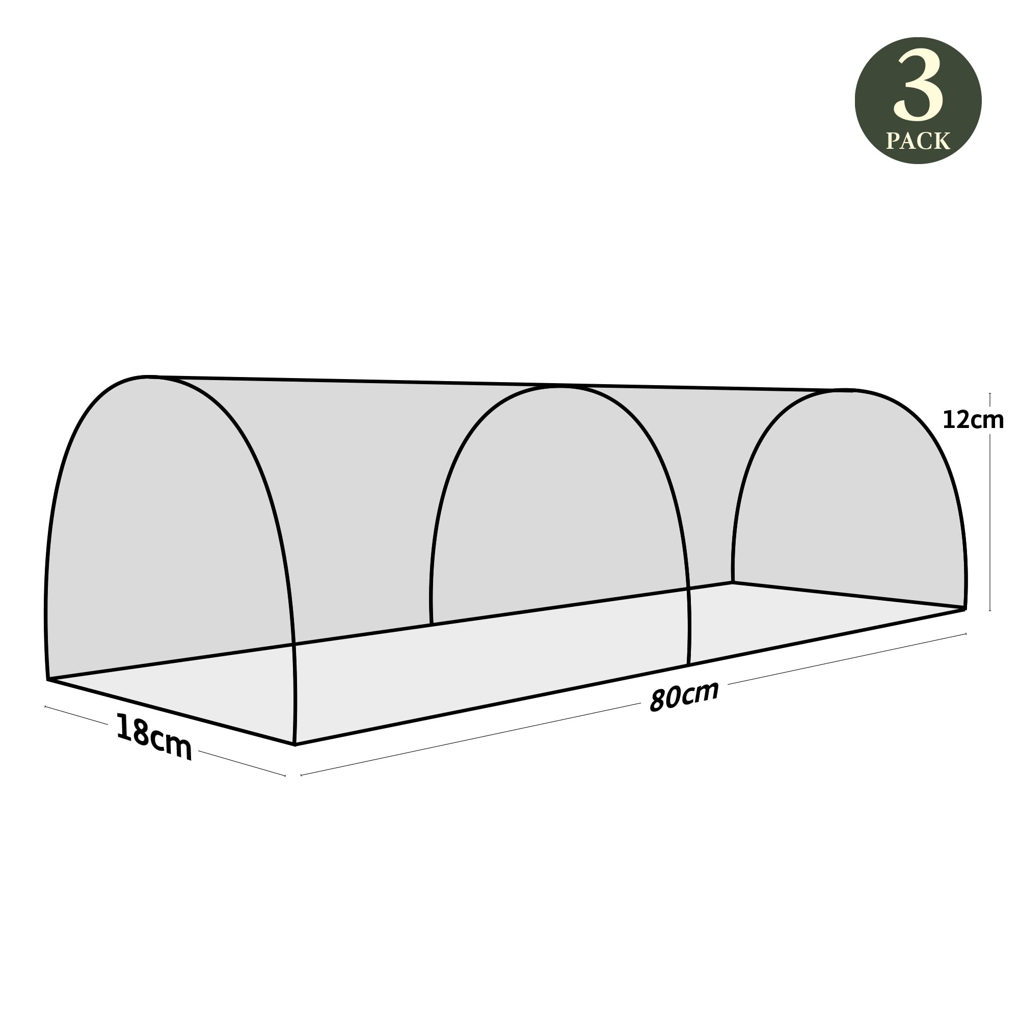Haxnicks 3 x Easy Seedling Tunnels | Mini Ready To Use Fold Out Design Poly Garden Tunnels | Warms Soil Prior To Planting | Protect Tender Plants | L80 cm x W18 cm x H12 cm Etun140101