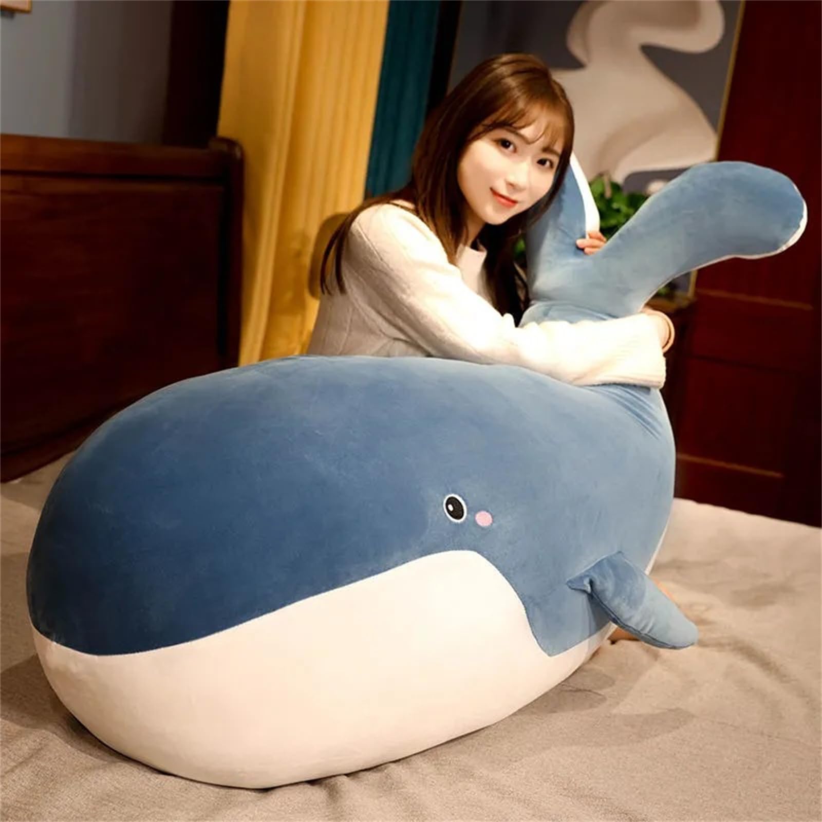 Whale Plush Toy Doll Stuffed Toy Cute Whale Throw Pillow for Children Girls Boys Birthday Gift Comfort Cuddling Sleep Aid (80 cm, Blue)