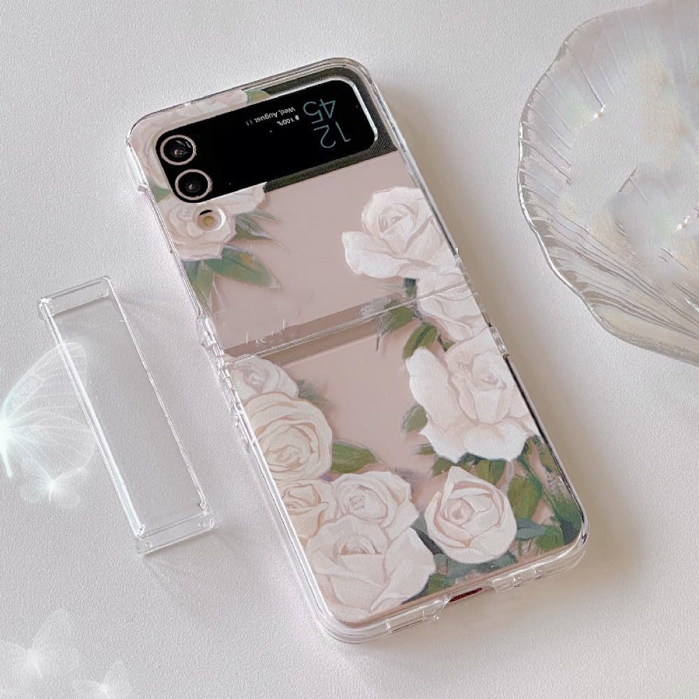 Coque rigide Samsung Z Flip 4 transparente premium ornée d'une rose blanche d'exception - 7
