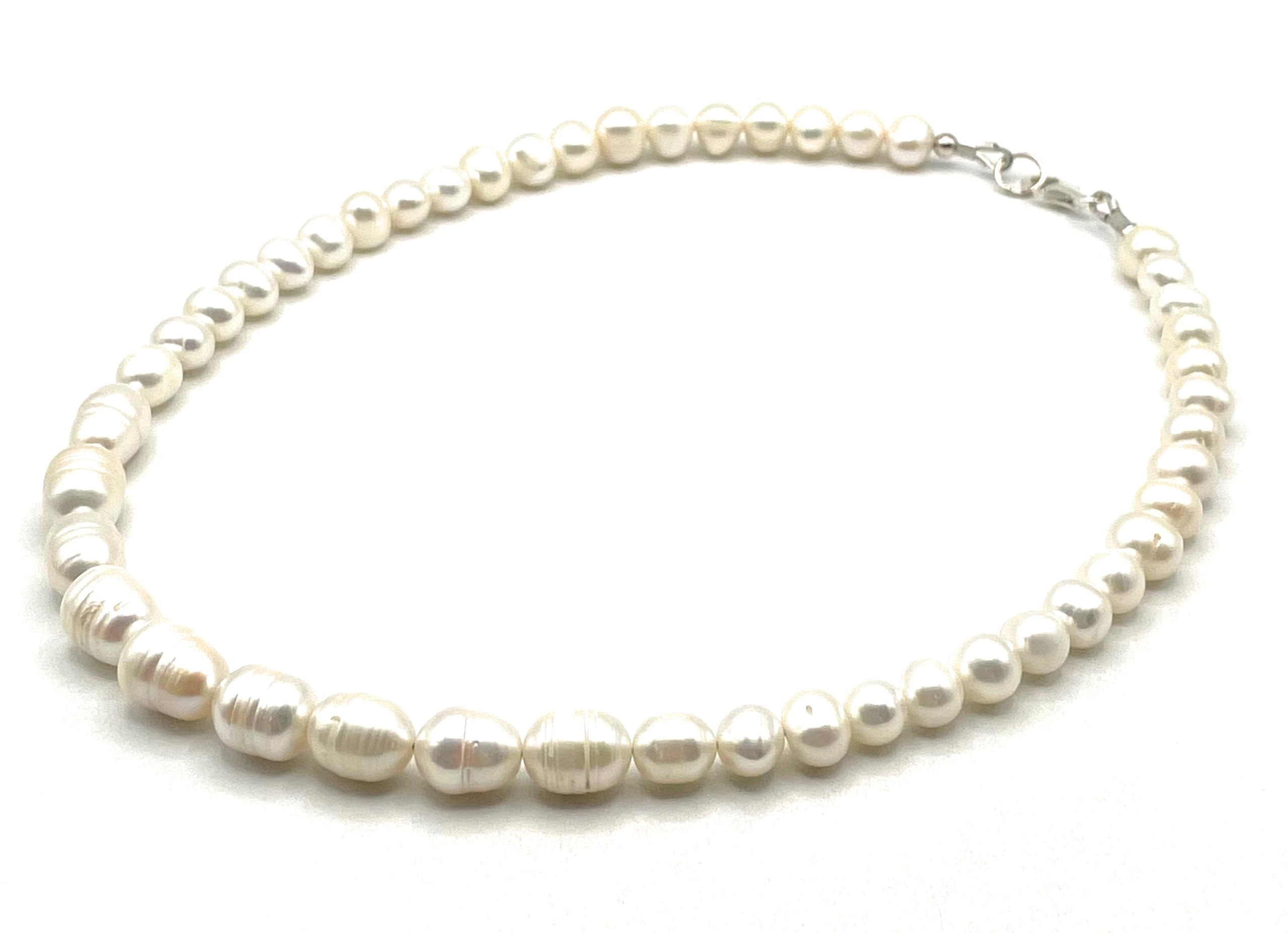 Weiße Perlenkette, 925 Sterlingsilber-Choker, echter Edelsteinschmuck, klassischer Stil, Geschenk für sie, Juni Geburtsstein