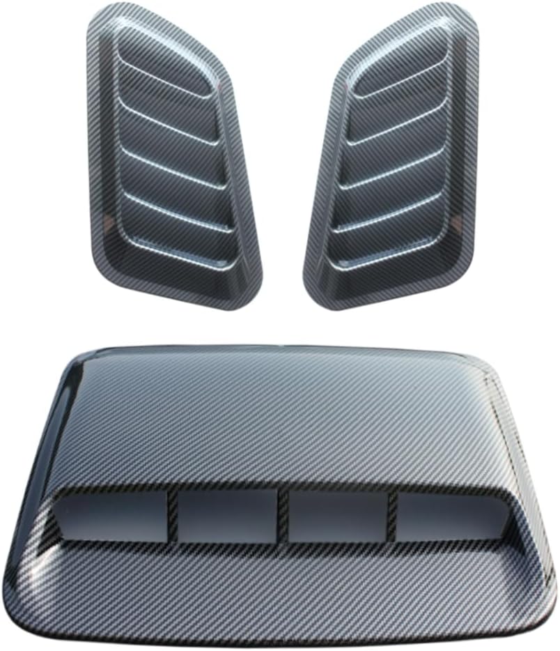 3pcs Car Air Flow Decorative,hood air vents for car,Intake Hood Scoop Turbo Bonnet Vent Cover Sticking Firmly Only for Decoration (Carbon Friber Black)