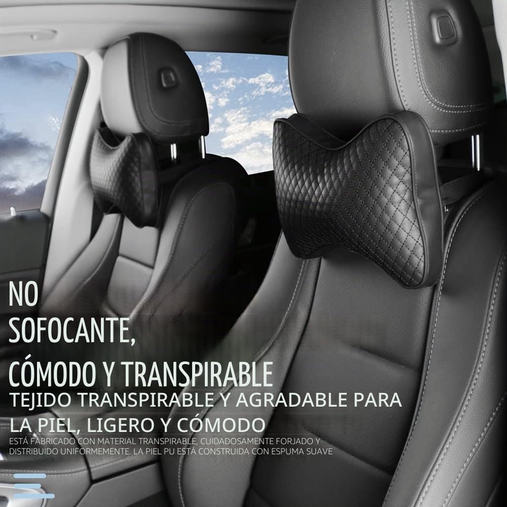 2 Almohadas para reposacabezas de Coche, Cojines para reposacabezas de Coche, Almohadas de Cuero para el Cuello, cómodas y Suaves Almohadas universales para Asiento de Coche (Negro)
