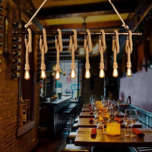 Industriële hennep touw hanglamp 59''W opknoping lamp kroonluchter plafondverlichting armatuur met roestleiding Gebruik… - Afbeelding 3