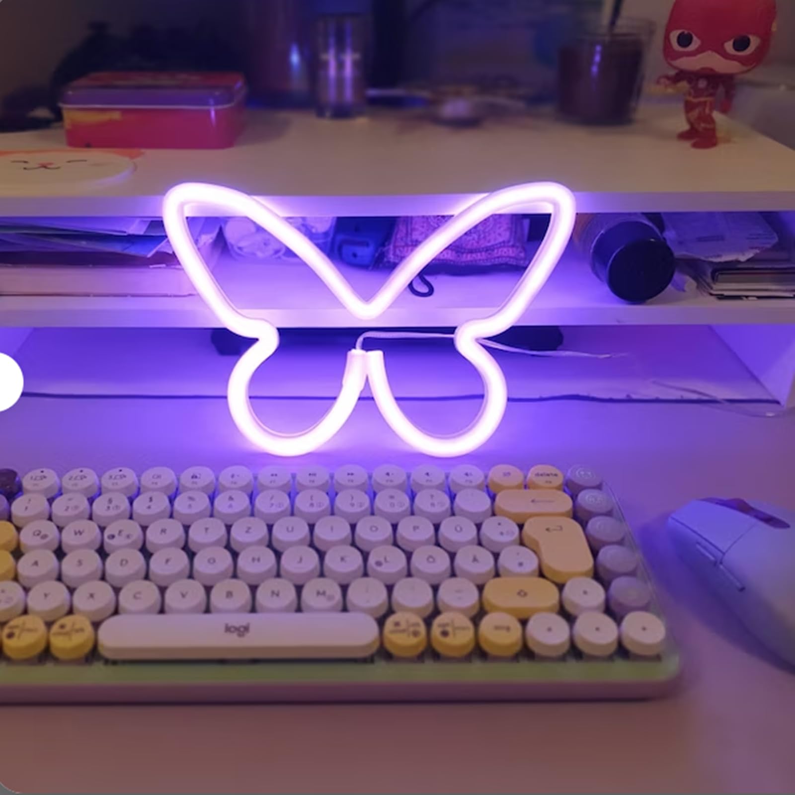 Butterfly Neon Signs for Wall Office Dorm Wedding Birthday Party Room Decor,Neon Butterfly Led Signs Butterfly Decorations for Teen Girls,USB or 3-AA Battery Powered,Purple — image 1
