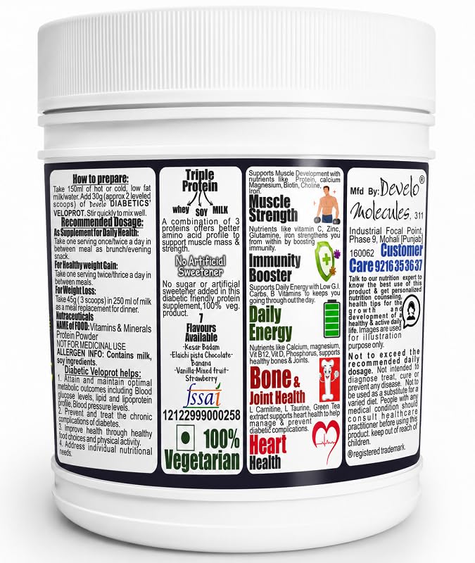 Image of Develo Diabetic Protein Powder for Diabetes Patient's care, Sugar Free Supplement for Men & Women - 500 g (Kesar Badam)