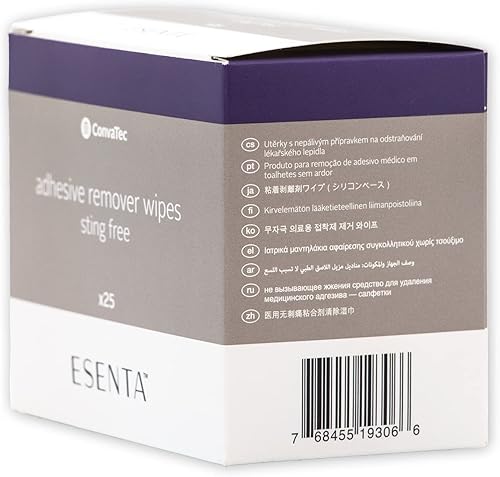 Miniatura 7 de ConvaTec ESENTA Toallitas removedoras de adhesivo para alrededor de estomas y heridas, sin picaduras, sin alcohol, caja de 25 unidades (paquete de 1)