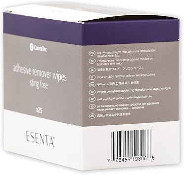 ConvaTec ESENTA Adhesive Remover Wipes for Around Stomas and Wounds, Sting Free, Alcohol Free, 25ct Box (Pack of 1)