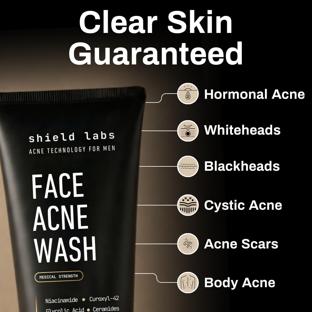 Acne System for Men and Boys, Face Wash, Moisturizer, Pimple Patches, Shield Men's Skin Care Set (2 Months)