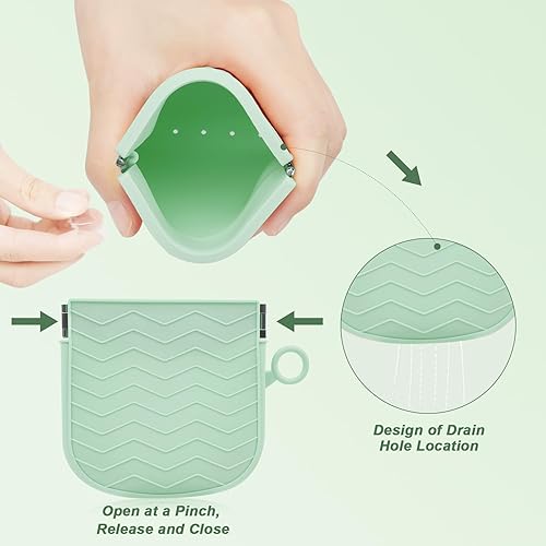 Miniatura 3 de Estuche de retención de silicona con anillo para colgar, lindo soporte de retención dental delgado con orificios de ventilación, cepillo limpiador