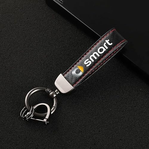WWZS Llaveros Coche para Smart Fortwo II Coupe (C451) 2007-2015, Llavero de Piel Auténtica para Coche Rgalo para Hombre y Mujer D-Anillo Antipérdida,B