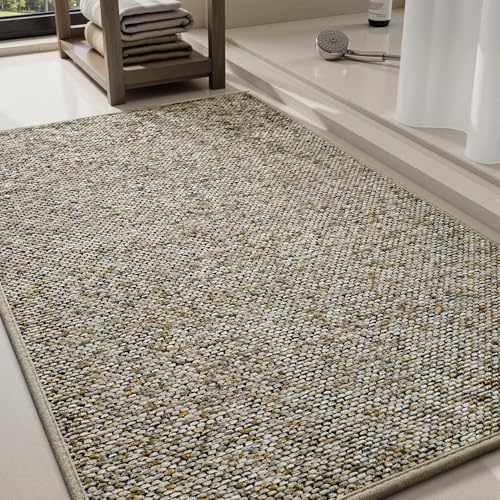 PADOOR Bath Mats for Bathroom, Thin Braided Bath Mats fits Under Door, No-Slip Rubber Bath Rugs, Machine Washable & Quick Dry Absorbent Bath Rugs for Bathroom (24"x36", Khaki) Khaki 2' x 3' 