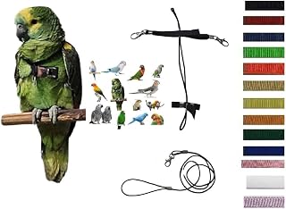 Pechera loros ajustable tamaño medio de cocorita a amazonas elástico 10 mm cuello siempre negro bandas de colores, 2 ganchos enganches metal correa 3 mm 1 m (cuello blanco bandas blancas)