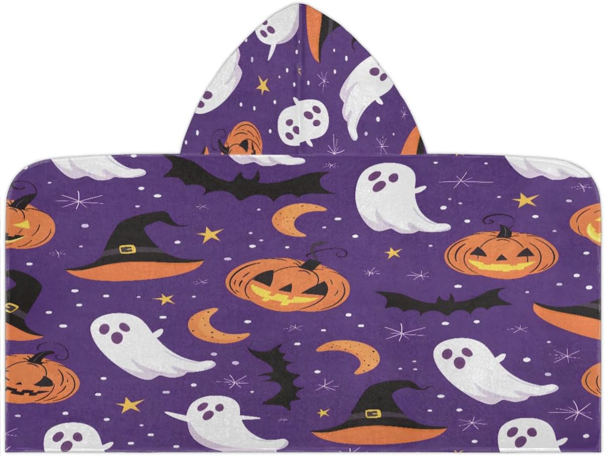 Pardick Kids Bath Towel Halloween Boo Beach Towel with Hood Pool Cover Up for Girls Boys Soft Absorbent Hooded Bath Towel Toddler Towels for Beach, Pool