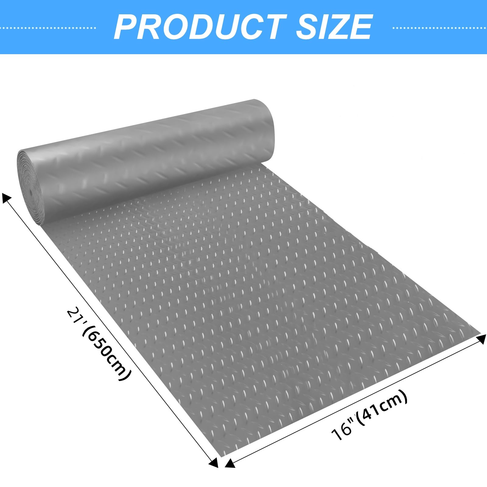 Rollos de goma con placa de diamante, tapete de garaje de 21 x 16 pulgadas, rollo de suelo de PVC para piso de garaje, suelo de remolque de caravana, tapete de estacionamiento resistente al agua y a