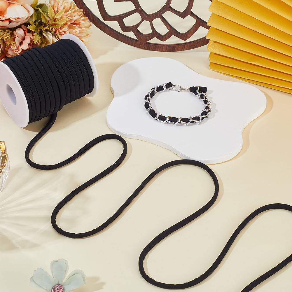 Cordoncino in nylon nero, morbido, elasticizzato, lungo, piatto, per costumi da bagno, magliette, lavori a maglia, cucito, abbigliamento sportivo, fai da te, borse, coperte, uncinetto, 20 m