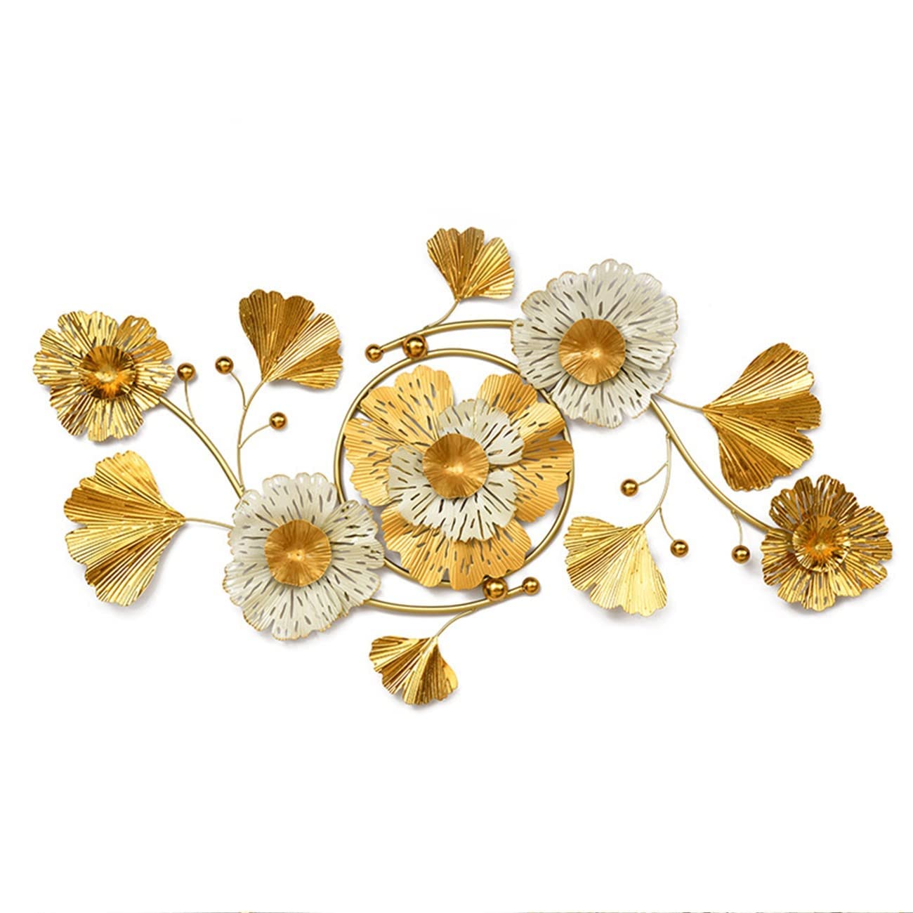 Wanddeko Metall Gingko,3D Deko Gold, Wanddeko Blätter, Wandschmuck, Wandskulptur Metall, Wandverzierung, Metallbild 3D Wandornament für Wohnzimmer Dekoration Schlafzimmer Hotel