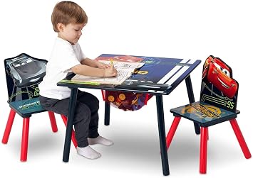 Delta Children Kids Table and Chair Set With Storage (2 Chairs Included) - Ideal for Arts & Crafts, Snack Time, Homework & More, Disney/Pixar Cars, 3 Piece Set