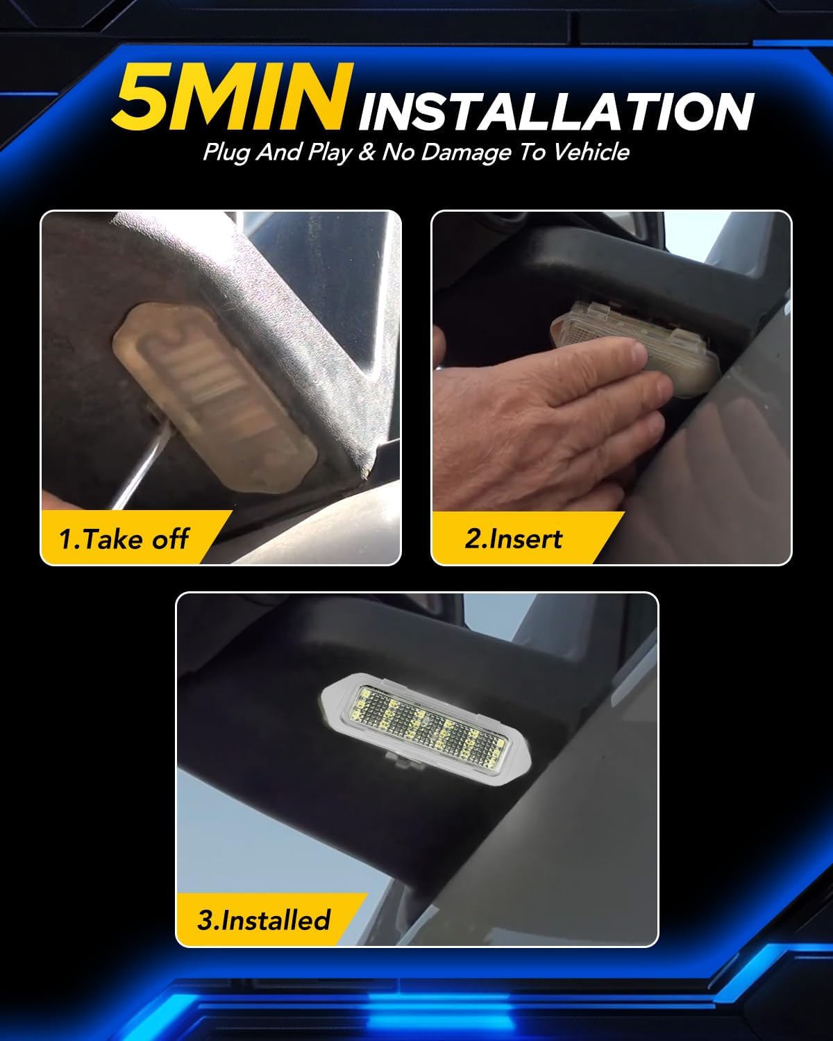 AUTOONE LED Marker Puddle Mirror Lights for Chevy Silverado 1500 Classic Avalanche 1500 2500, GMC Sierra 1500 Classic, Yukon XL 1500 2500, Cadillac Escalade/Escalade ESV EXT, 6500K Cool White, 2PCS