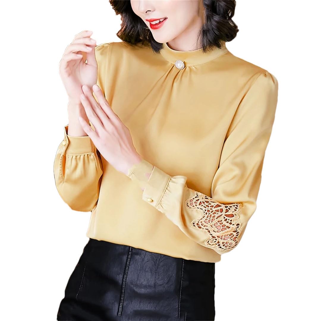 Hgvcfcv Bluzki damskie koszule moda damska na co dzień z długim rękawem okrągły kołnierz falbany jednolity kolor puste blusas topy