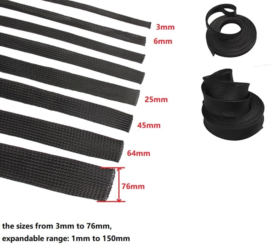Manguitos de Malla for Cables 200 m, Manguitos expandibles Negros 3 a 10 mm for protección Datos, Tubos Nailon ignífugos -Funda Trenzada Extensible para Cables(6 mm)