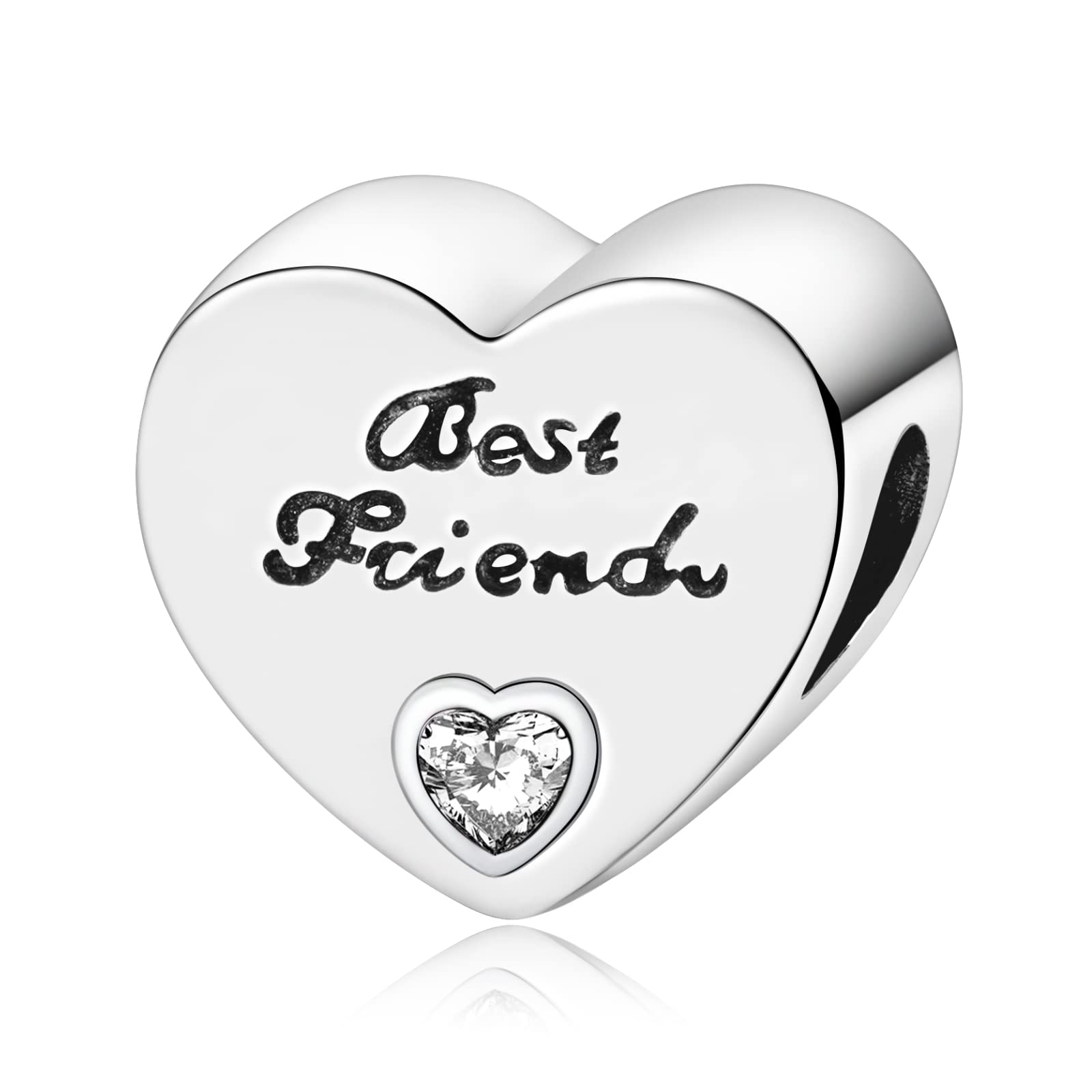 Annmors Beste Freunde Herz Charms für Armband 925 Sterling Silber Anhänger mit Kubischem Zirkon