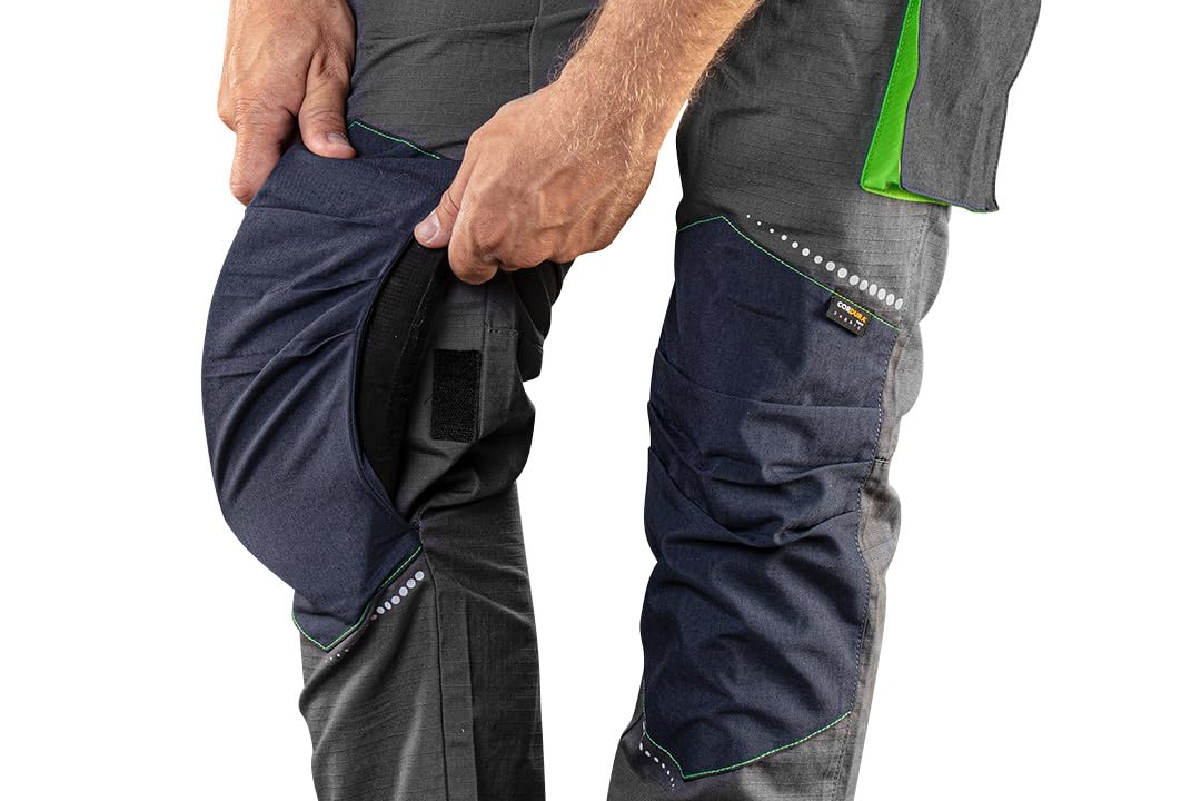 NEO TOOLS Herren Premium Arbeits-Latzhose, 100% Baumwolle 210 g/m2, Ripstop, Gr. XS-3XL, Kniebereich mit Cordura verstärkt, elastischer Gummibund und Hosenträger, reflektierende Elemente