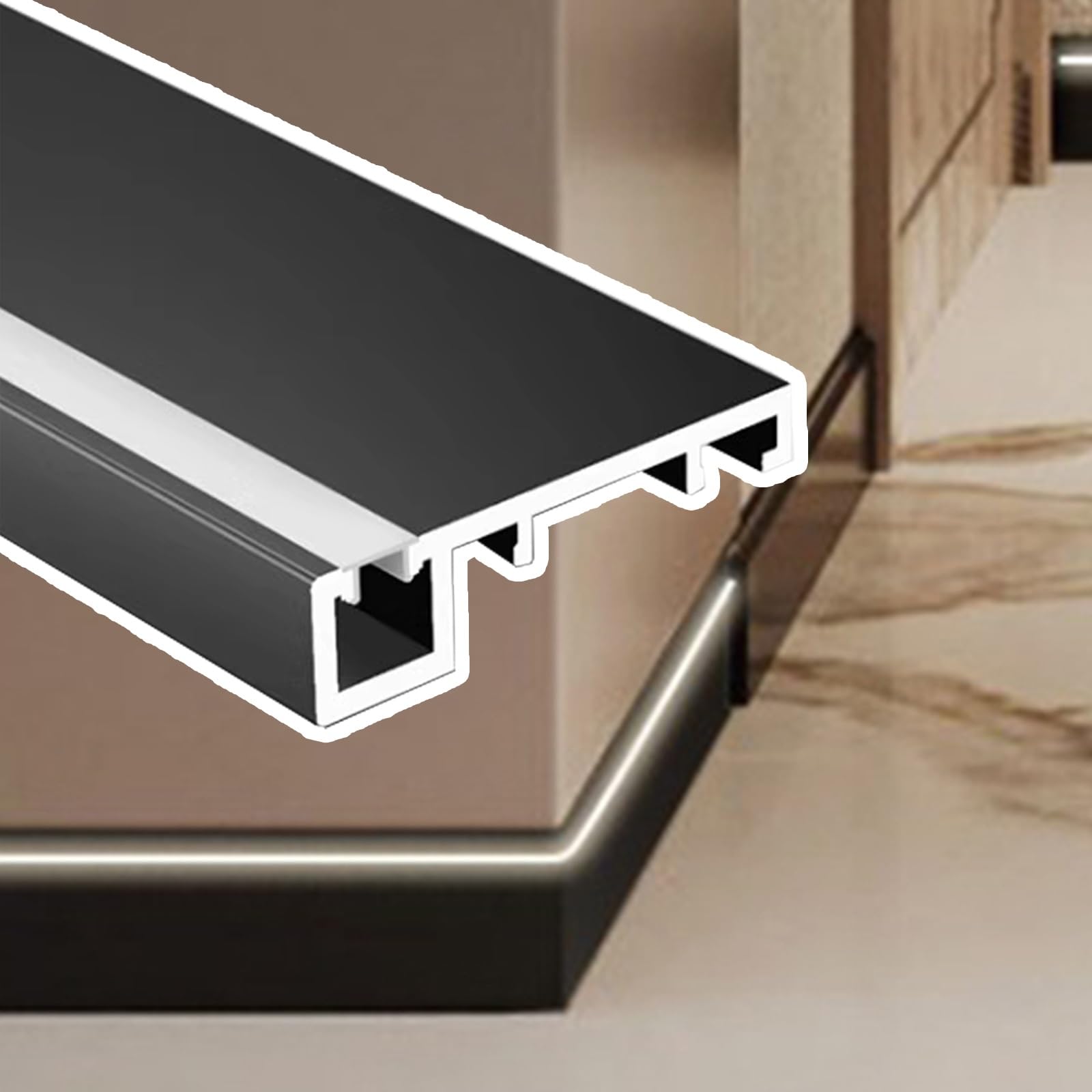 Moldura de remate de Techo, Canal de remate de zócalo LED - Difusor de luz Lineal de 1 m para Uso doméstico y Comercial, Perfil de Aluminio para iluminación indirecta con Cubierta Antipolvo,