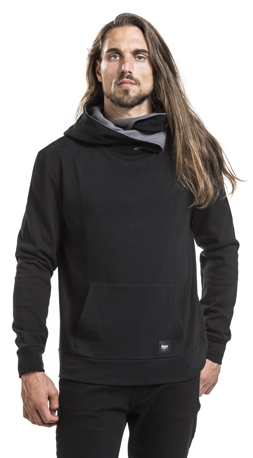Black Premium by EMP Herren schwarzer Hoodie mit hohem Kragen