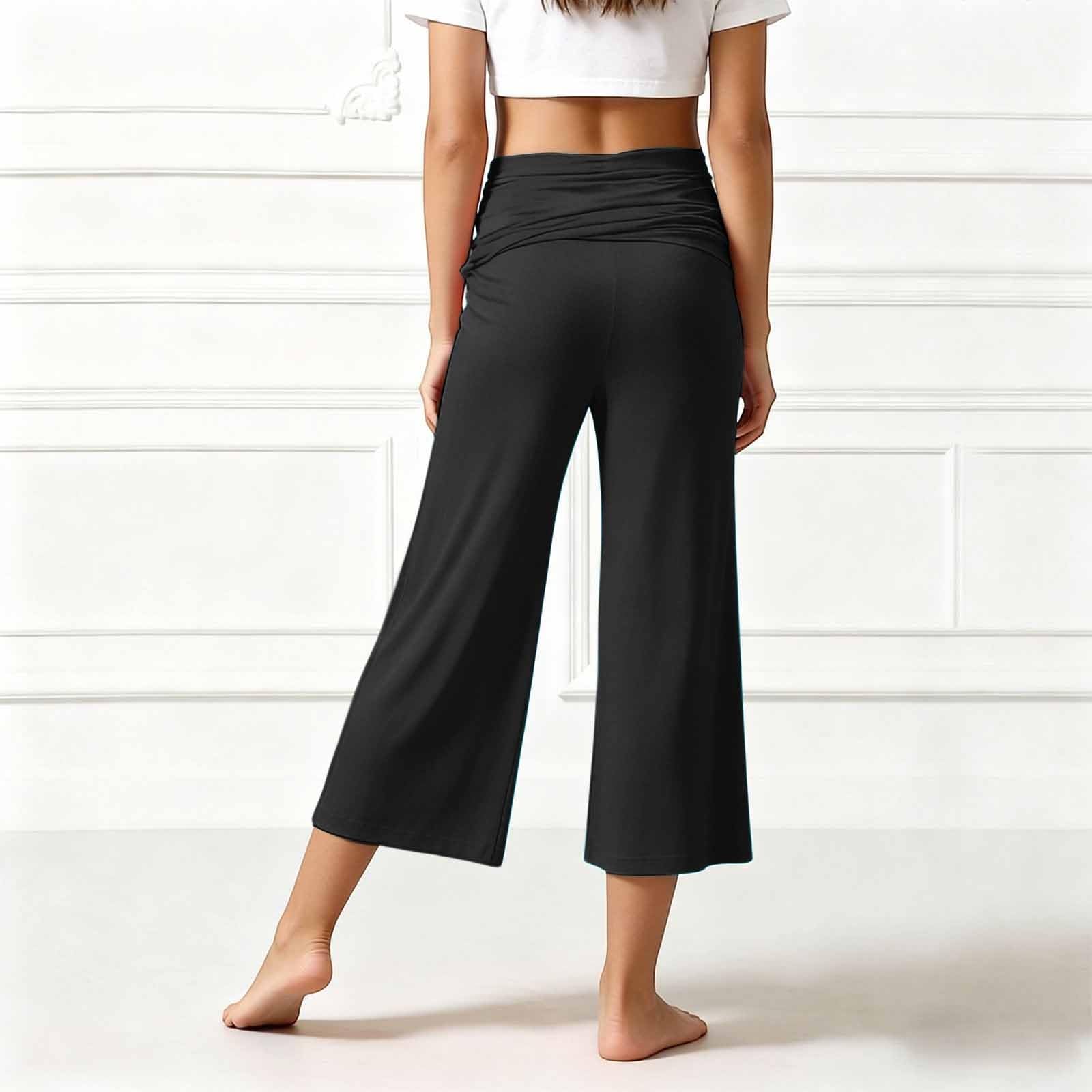 3/4 Coral Fold Over Yoga Pants Mädchen Weite Bein Caprihose Mit Raffung Loose Fit Uni Lounge Hose Mit Hohem Umschlagbund Korallfarbene Faltenhose Sommer Low Waist Dreiviertel Schlaghose 5-14 Jahre