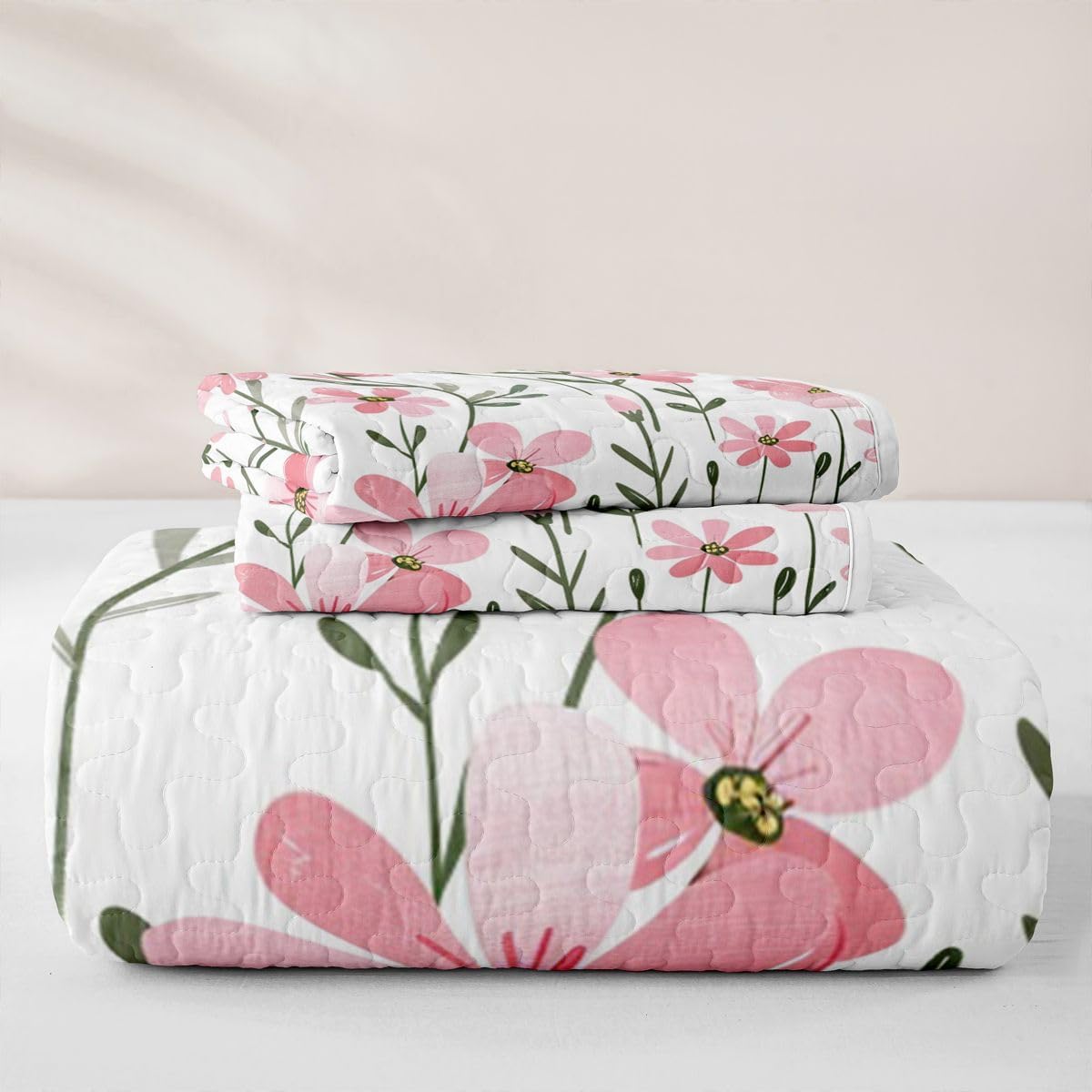 Feelyou Pink Flower Quilt Twin Size for Kids