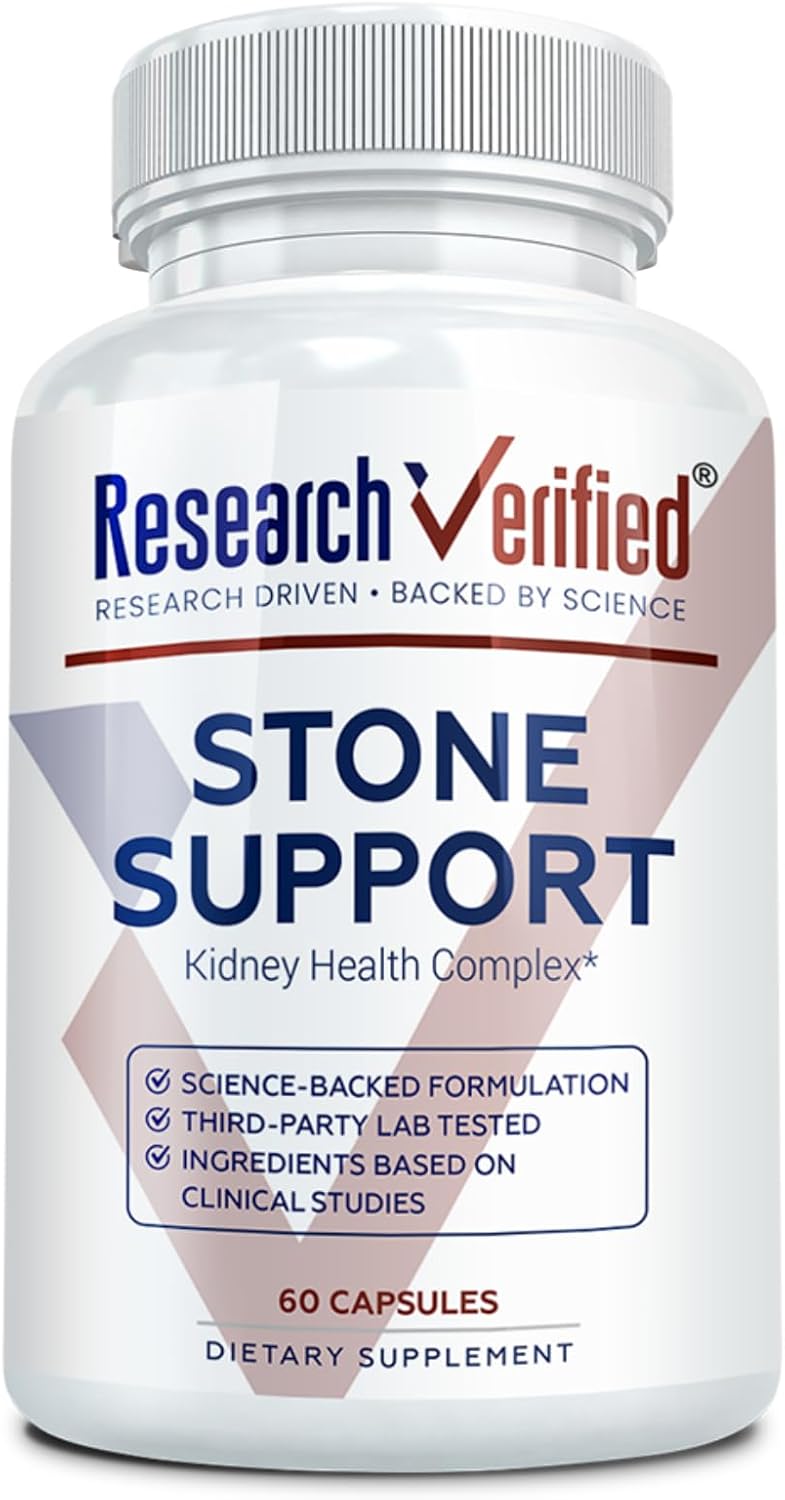 Research Verified Stone Support - Optimal Kidney Stone Defense - Chanca Piedra, Crataeva Nurvala, BioPerine - Vegan - 60 Capsules