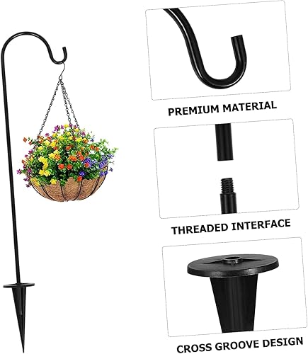Miniatura 3 de 3 ganchos de pastor de 28 pulgadas de alto para exteriores, postes de jardín de metal para comederos de pájaros al aire libre, soporte de plantas