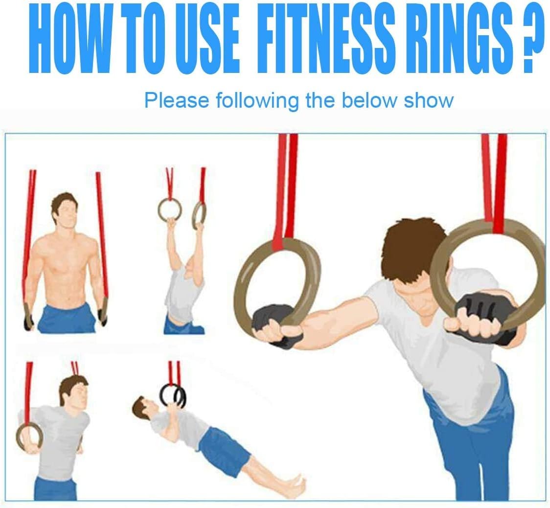 FOOING Gymnastic Rings Wooden Gymnastic Rings with Straps Exercise Gym