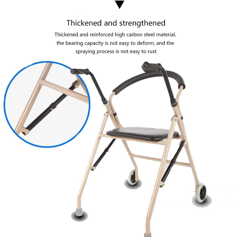 Leichter Gehrahmen, klappbarer Rollator mit Sitz Aluminium-Rollator Höhenverstellbarer gepolsterter Sitz mit 5-Zoll-Rad (Gold)